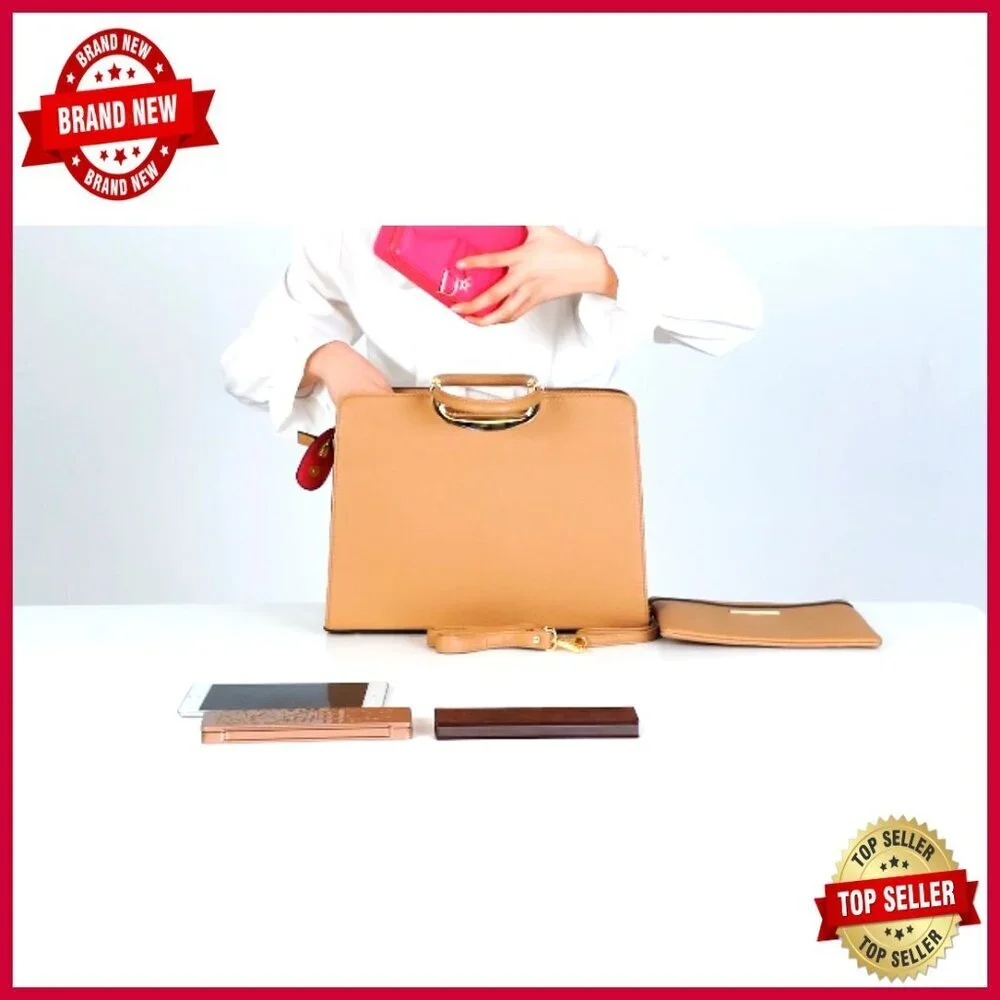 Large Vegan Leather Satchel with Detachable Strap, Matching Wallet, Multi-Pocket